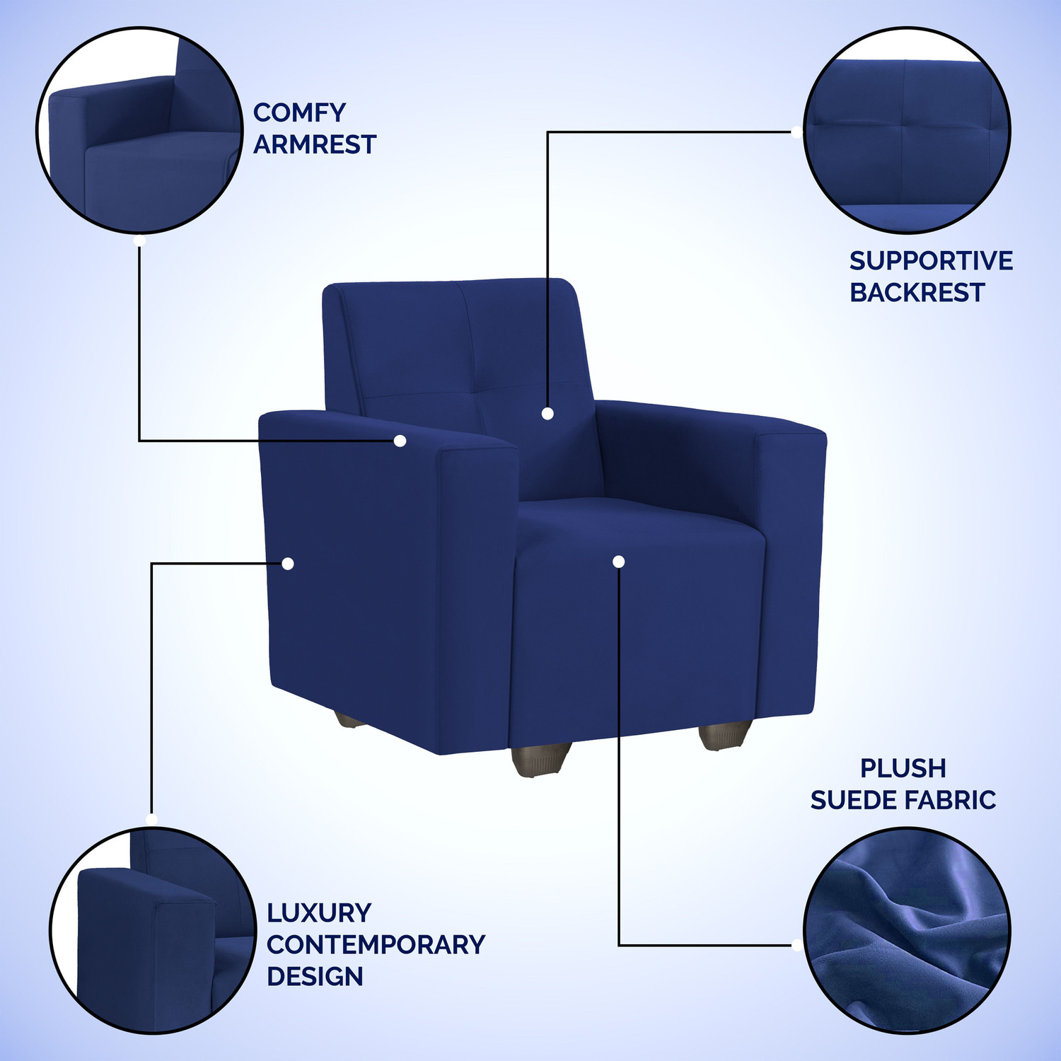 Image of Seventh Heaven London 1 Seater Sofa, Extra Spacious, Plush Suede Fabric 1 Seater Sofa