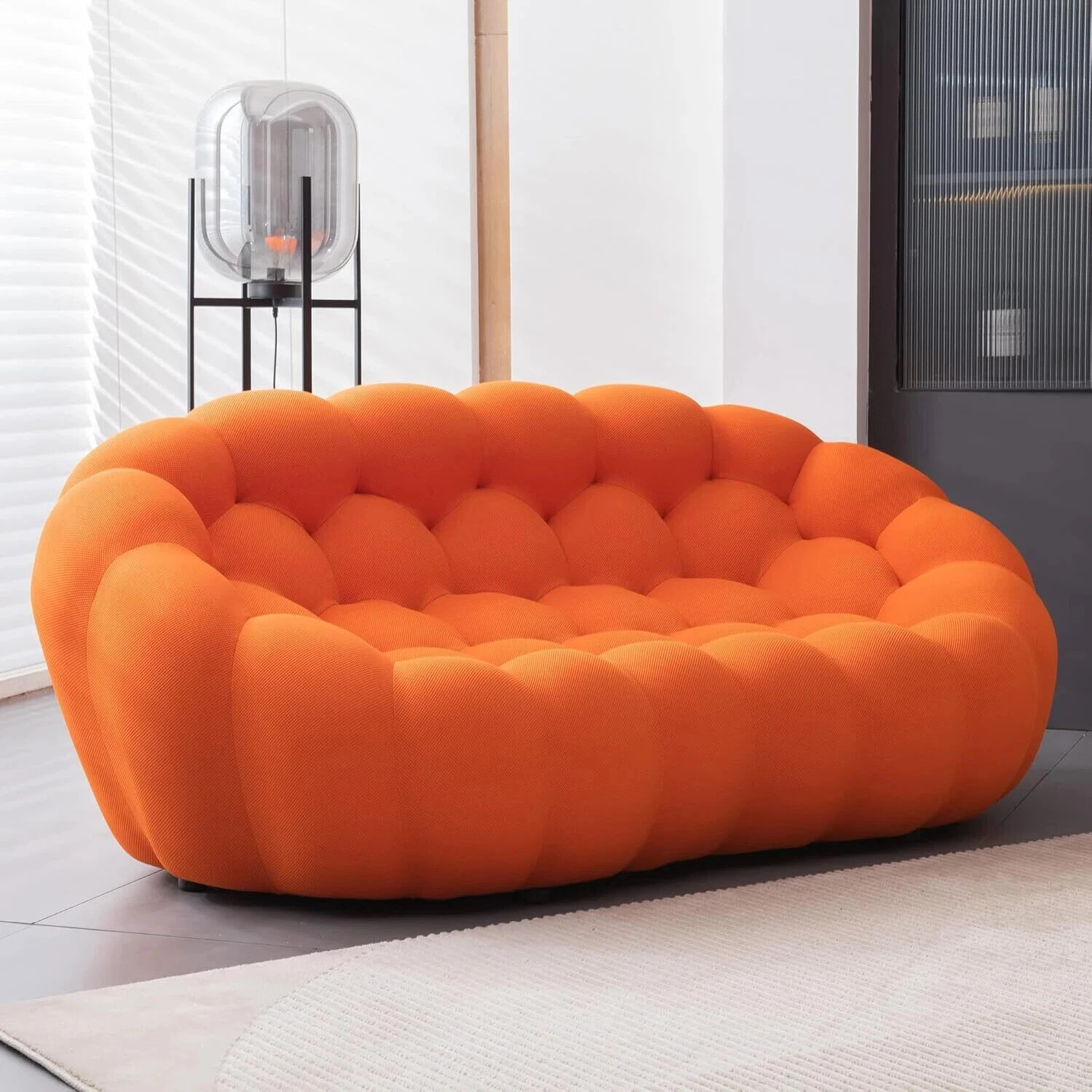 Image of India wood mart WOODEN BUBBLE SOFA 63 INCHES FO0R LIVING ROOM ,Modern Bubble Floor Couch Fabric Fabric 2 Seater Sofa