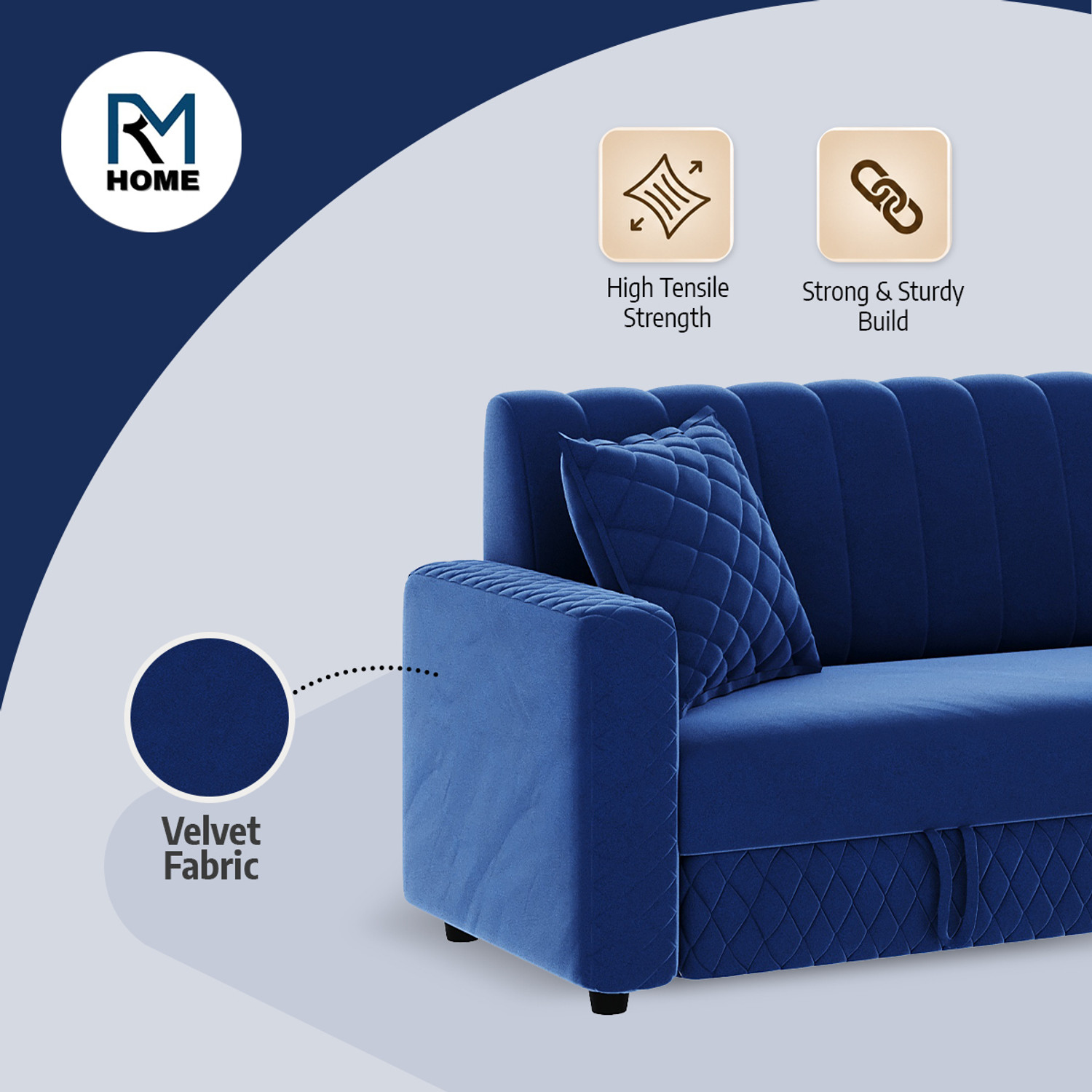Image of RM HOME Oliver 3 Seater Sofa With Storage Fabric 3 Seater Sofa
