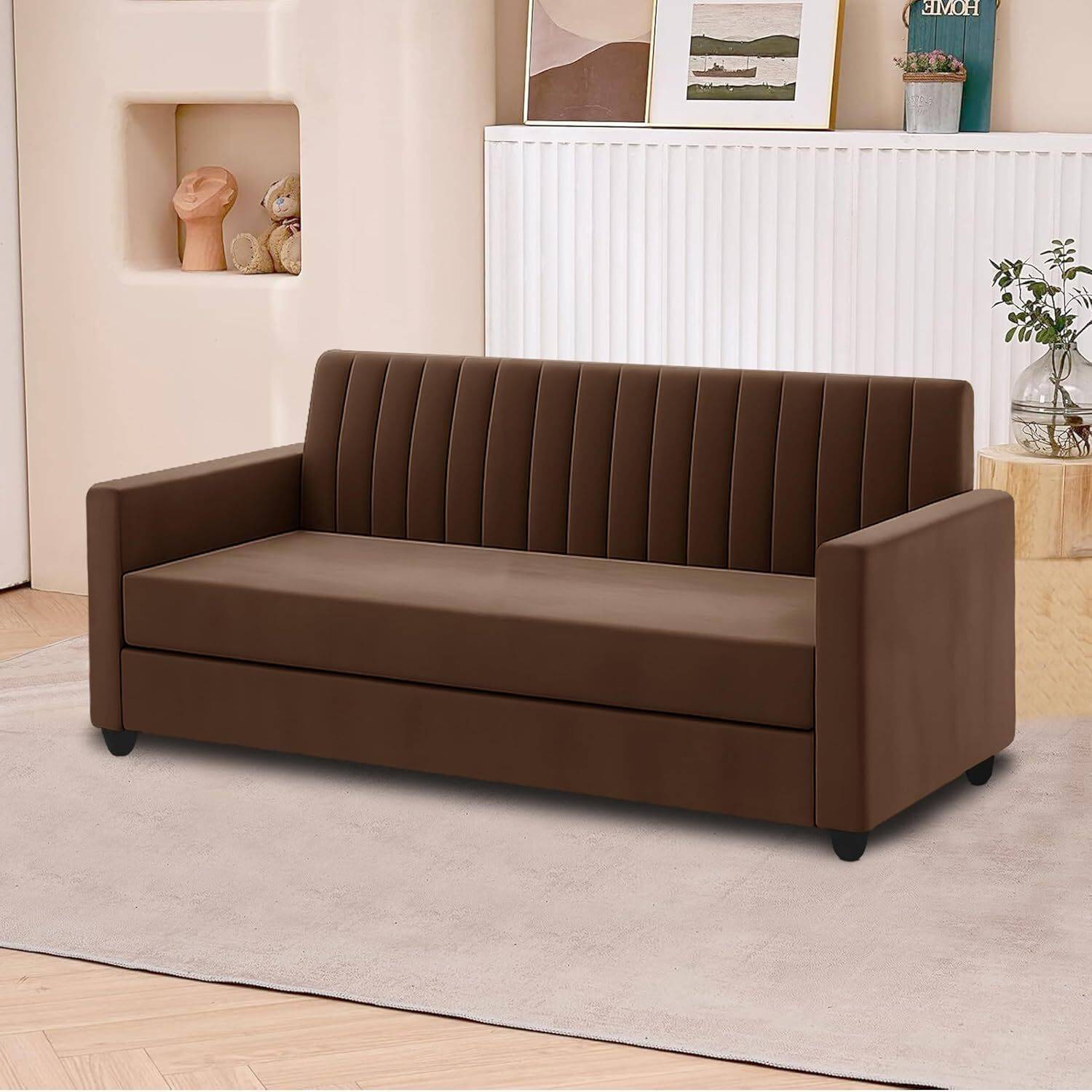 Dr Smith 3+2 Seater Velvet Fabric Sofa Set with Ottoman - Image 3