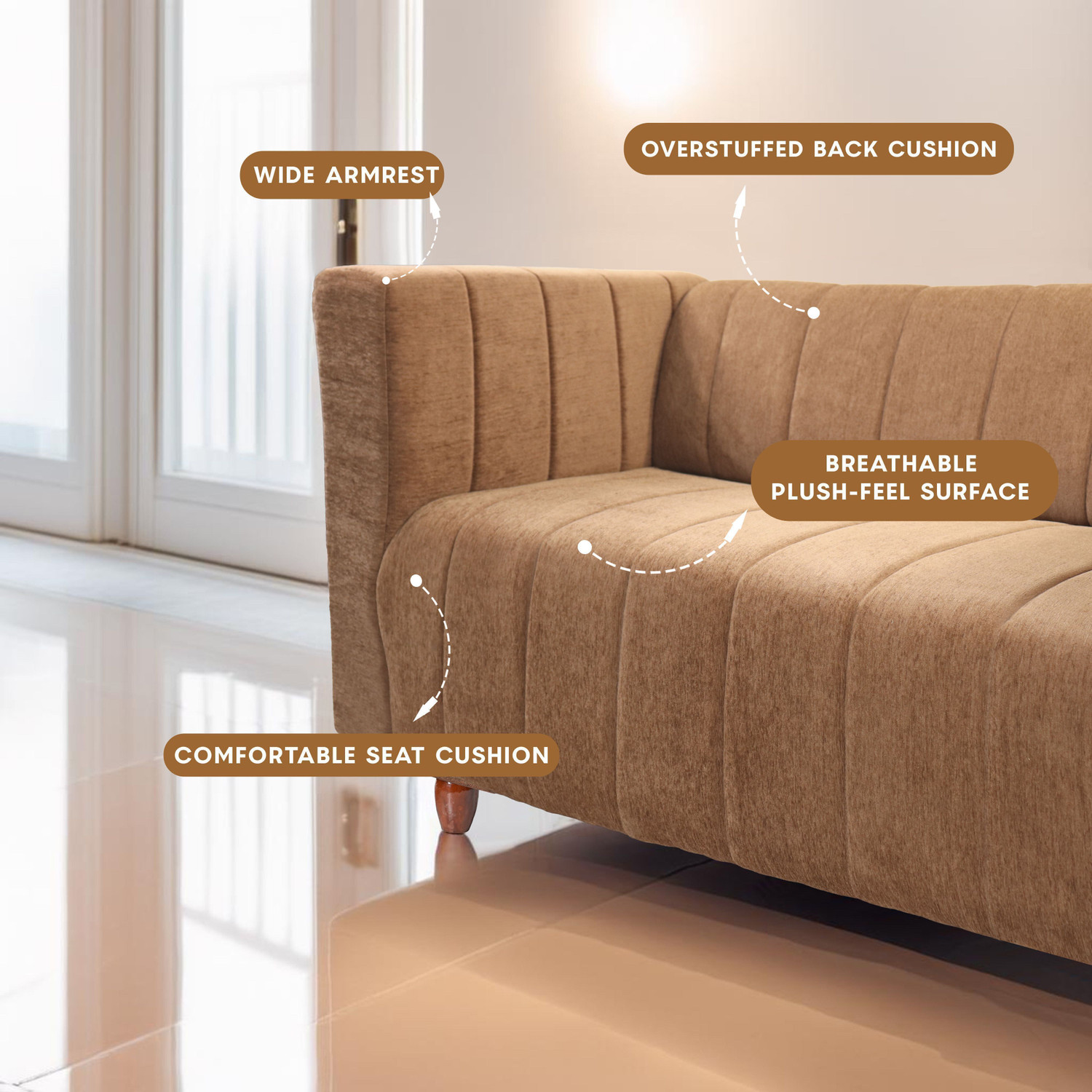 Image of Seventh Heaven Tokyo 2 Seater Sofa, Extra Spacious, Chenille Molfino Fabric: 1 Year Warranty Fabric 2 Seater Sofa