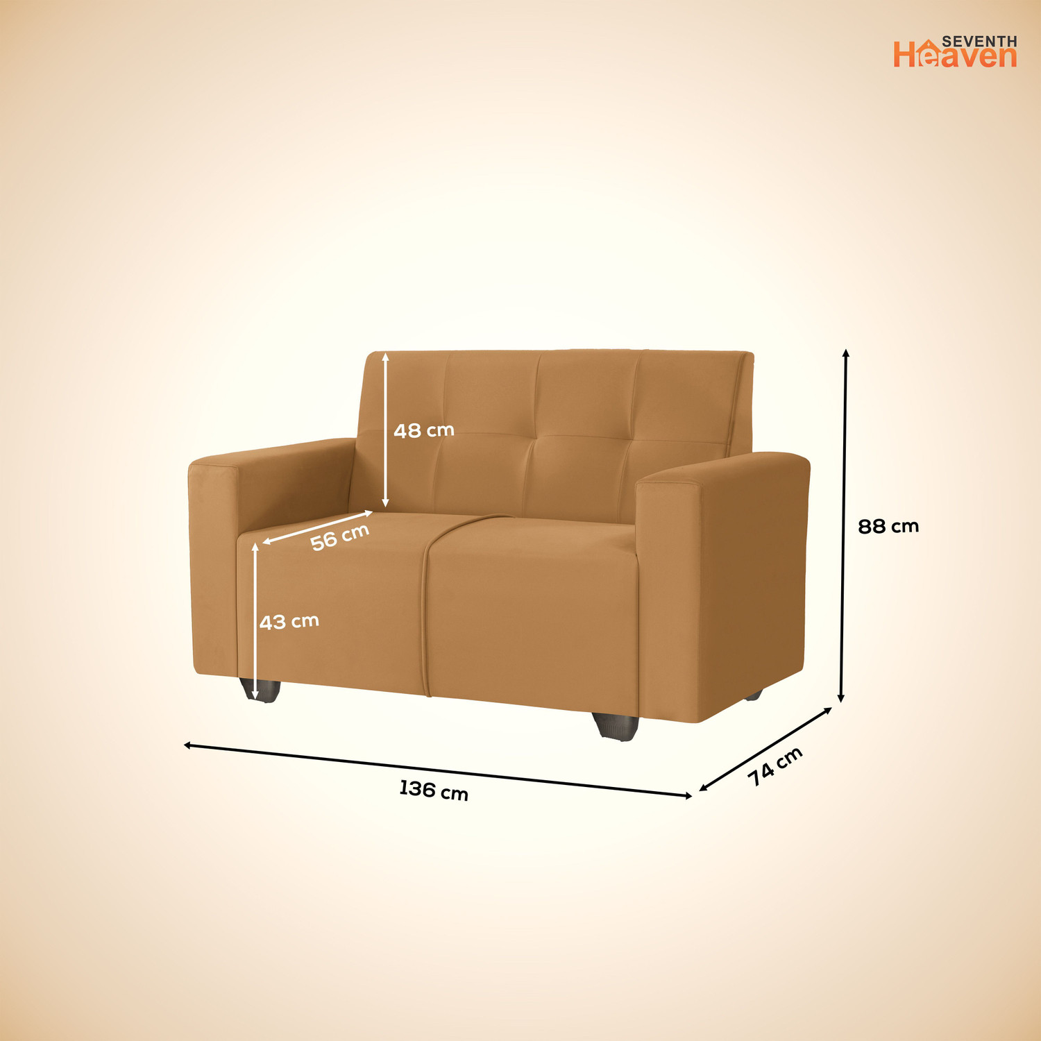 Image of Seventh Heaven London 2 Seater Sofa, Extra Spacious, Plush Suede Fabric 2 Seater Sofa