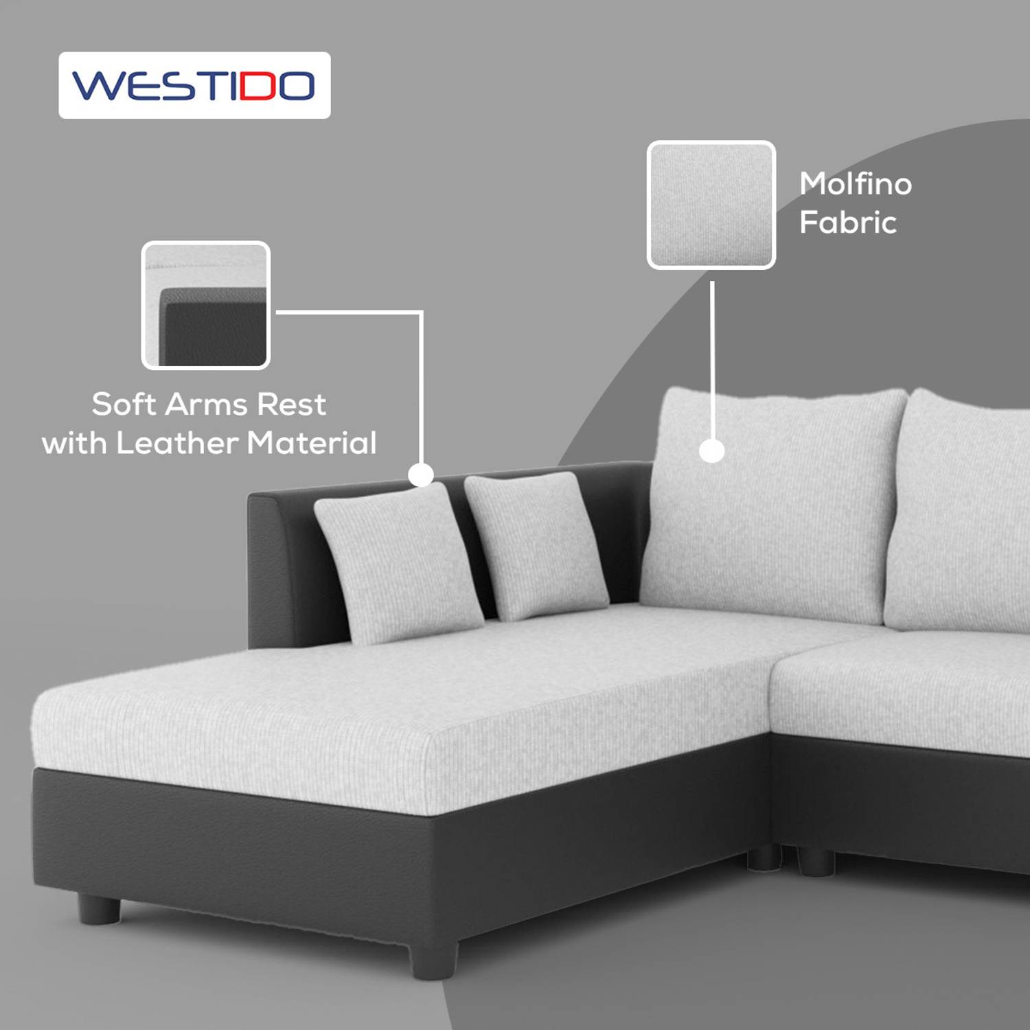 WESTIDO Leatherette 6 Seater Black Sofa - Image 5