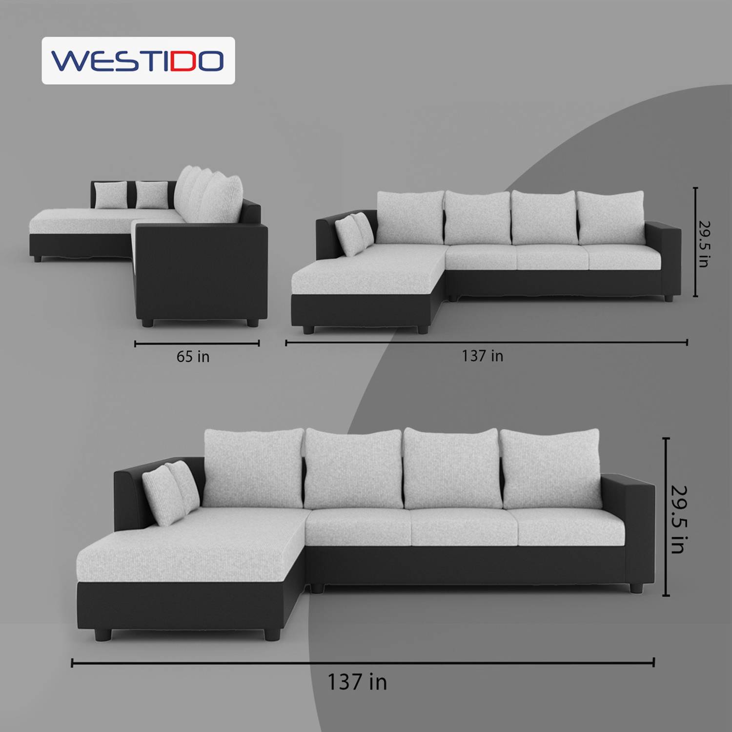WESTIDO Leatherette 6 Seater Black Sofa - Image 3
