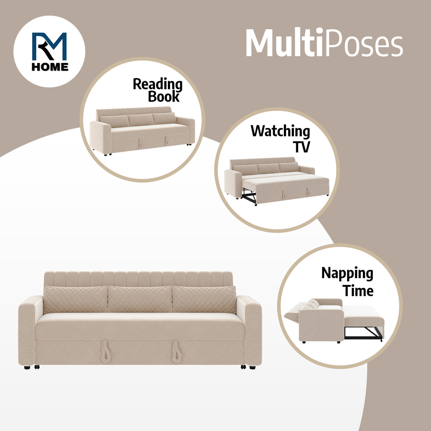 Image of RM HOME Oliver Cumbed Fabric 3 Seater Sofa