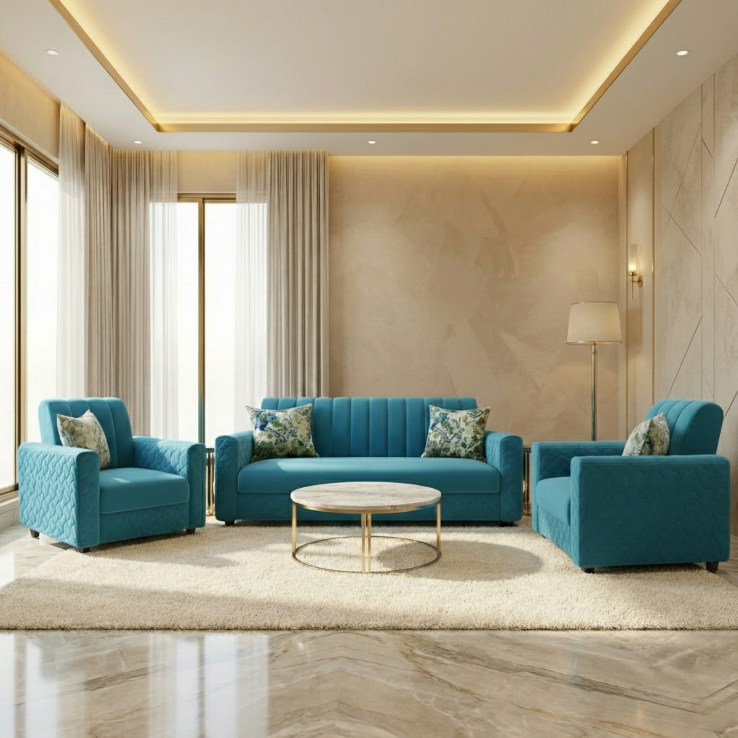 Image of WAKESURE Premium Quality 3+1+1 Velvet Fabric 5 Seater Sofa