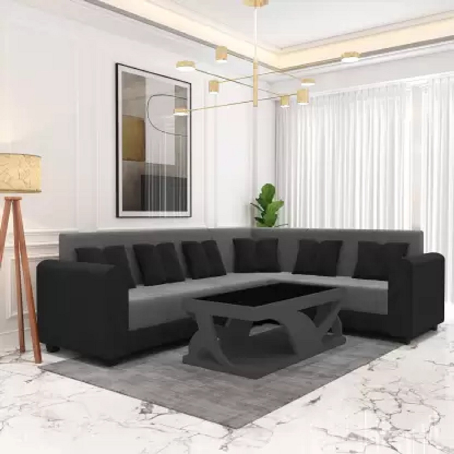 Image of lifestyle furniture ROYAL ECLIPSE GREY BLACK Fabric 6 Seater Sofa