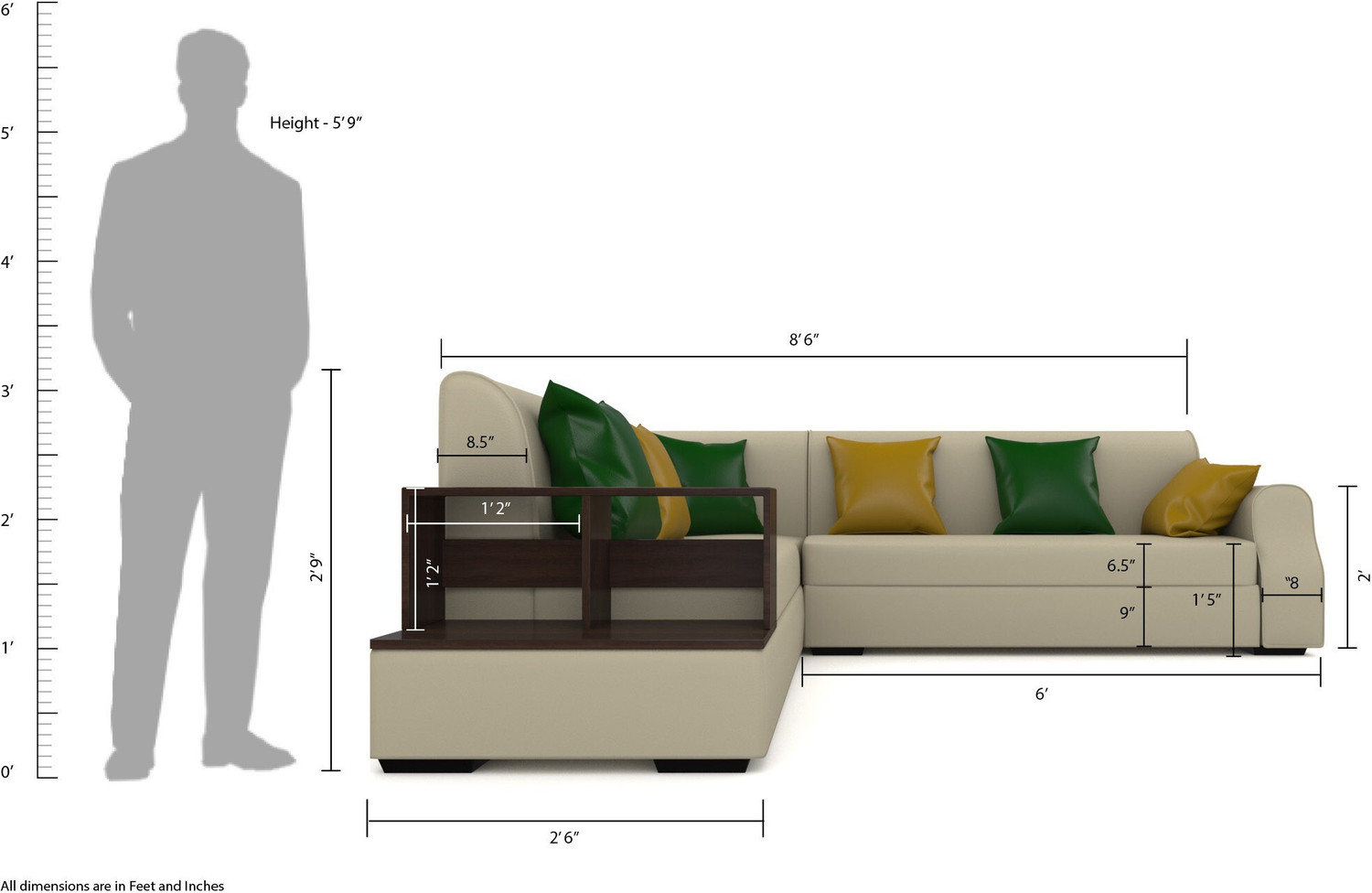 Image of MUEBLES CASA Marco Leatherette 6 Seater Sofa