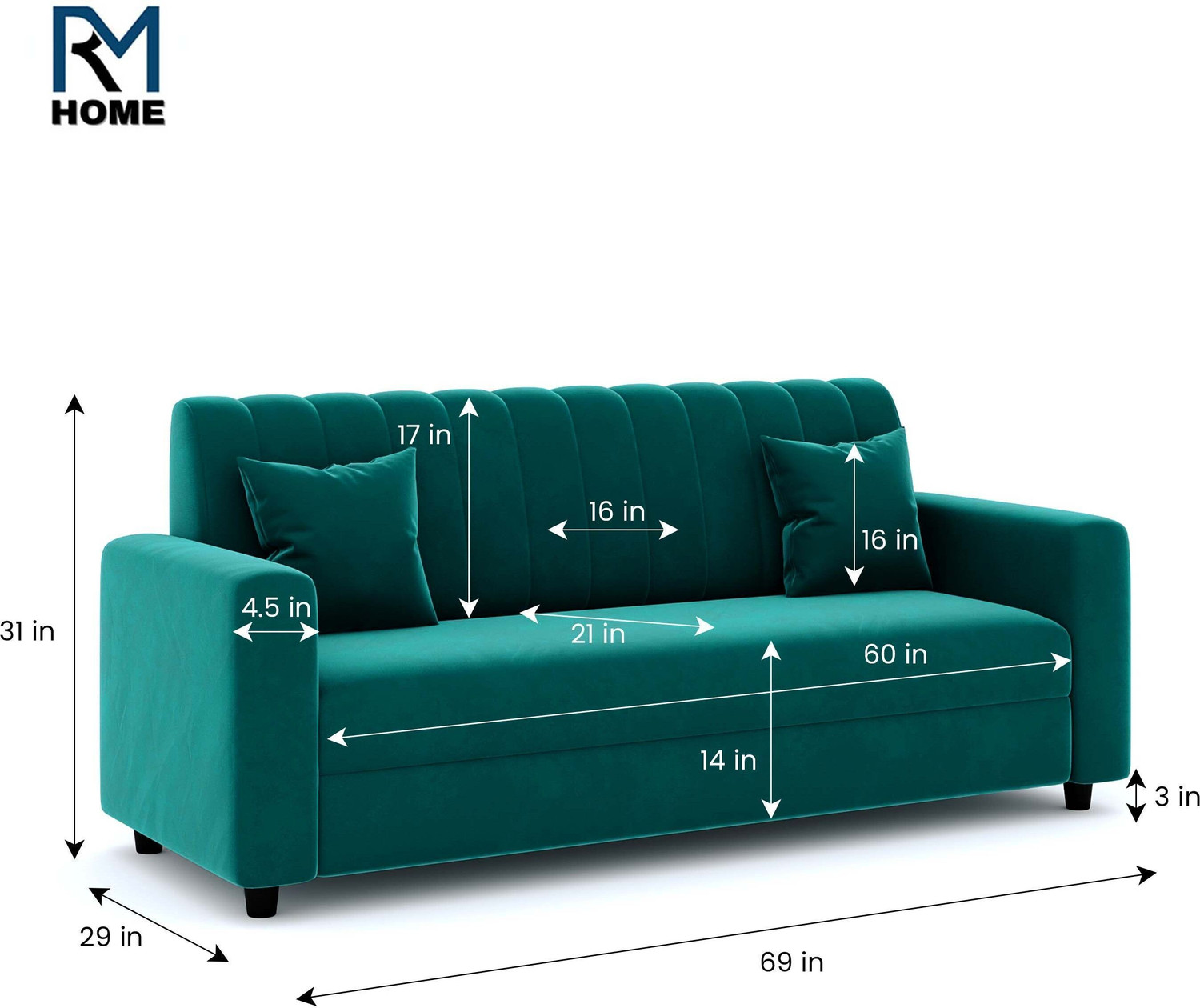 Image of RM HOME Luna Fabric 3 Seater Sofa