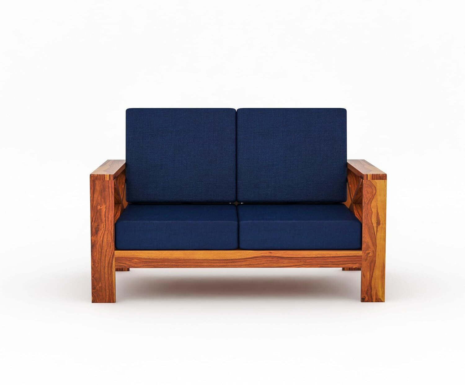Image of saamenia furnitures Solid Sheesham Wood 2 Seater Sofa {40 Density Foam And Without Pillow} Fabric 2 Seater Sofa
