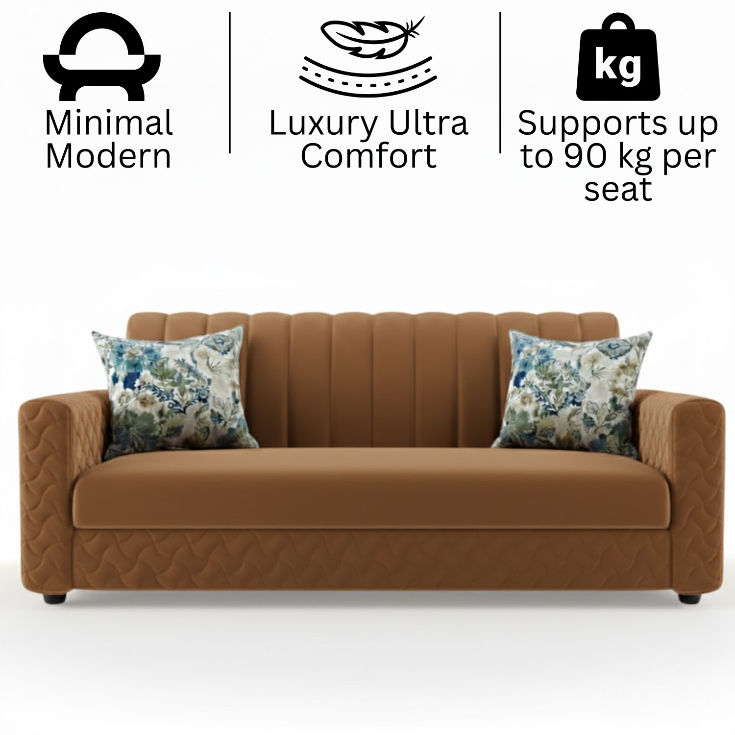 Image of WAKESURE Premium Quality Velvet Fabric 3 Seater Sofa