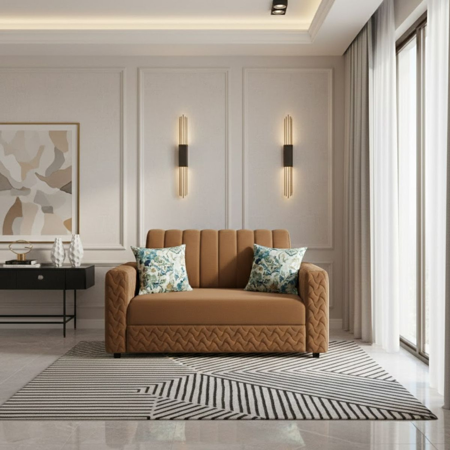 Image of WAKESURE Premium Quality Velvet Fabric 2 Seater Sofa