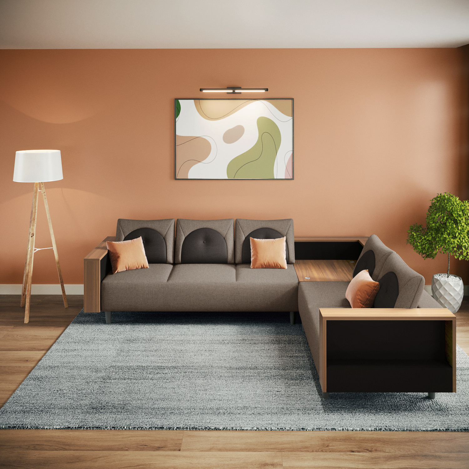 Image of Interio by Godrej Pangram L-Shape Fabric 5 Seater Sofa