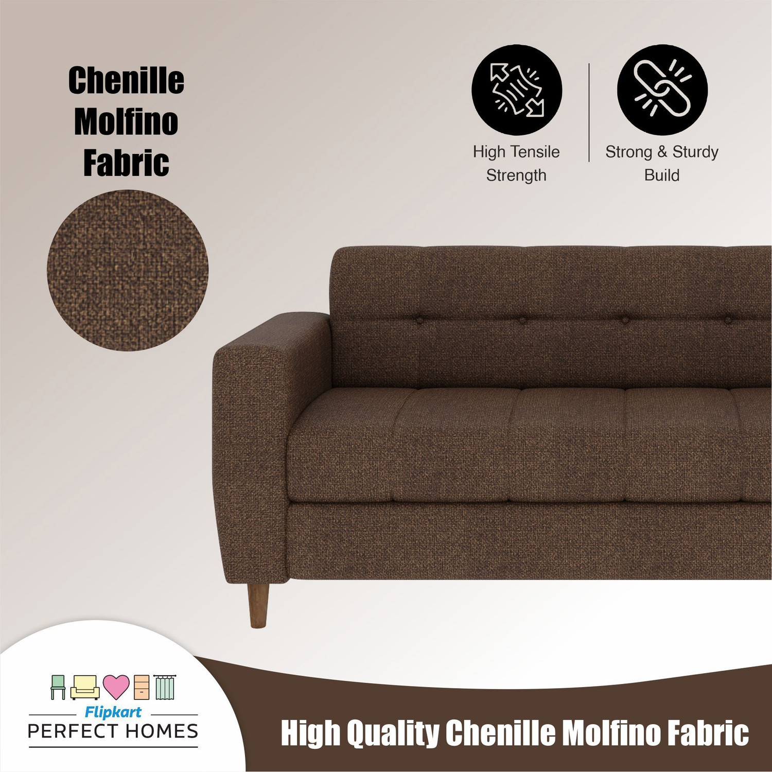 Image of Flipkart Perfect Homes Pacific Fabric 3 Seater Sofa
