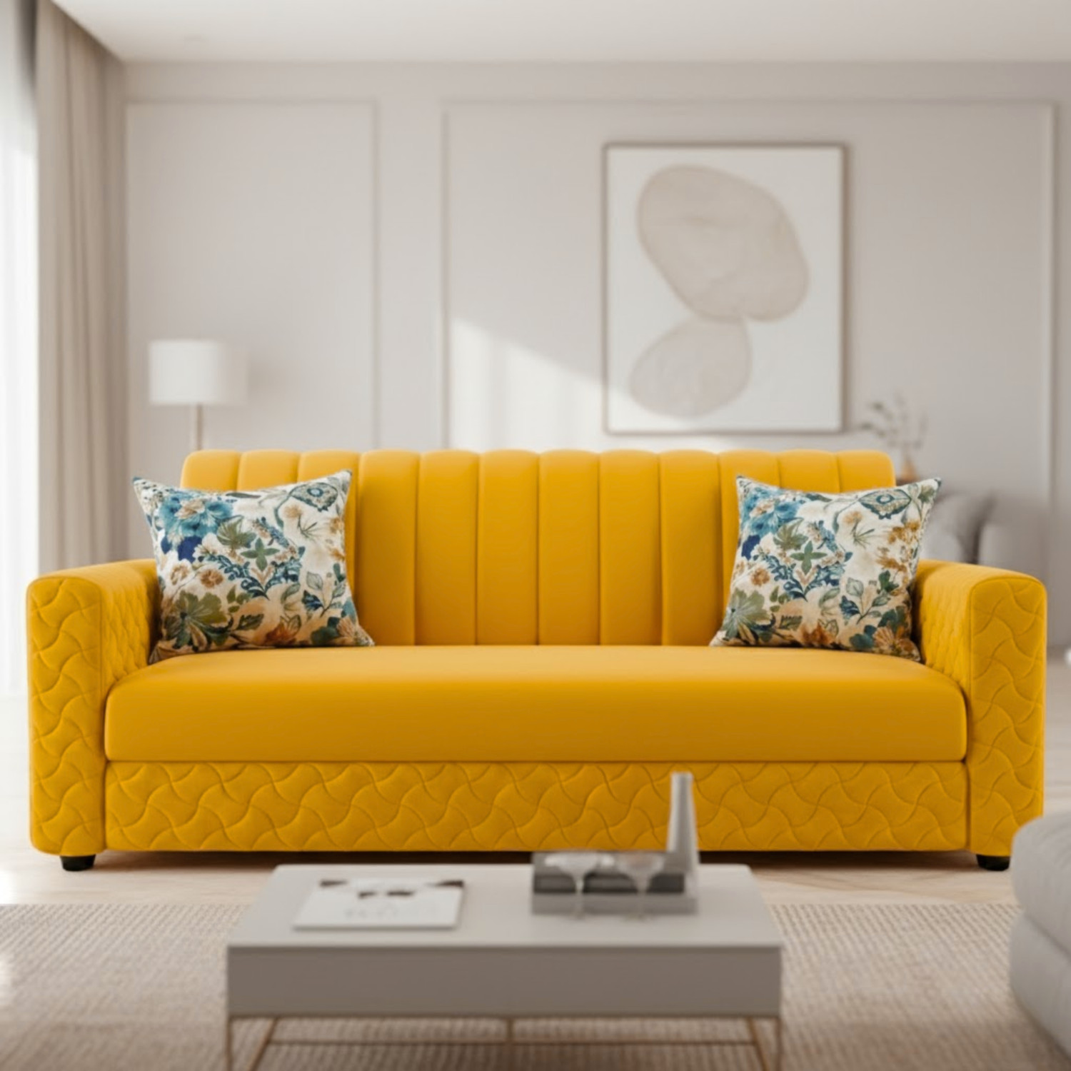 Image of WAKESURE Premium Quality Velvet Fabric 3 Seater Sofa