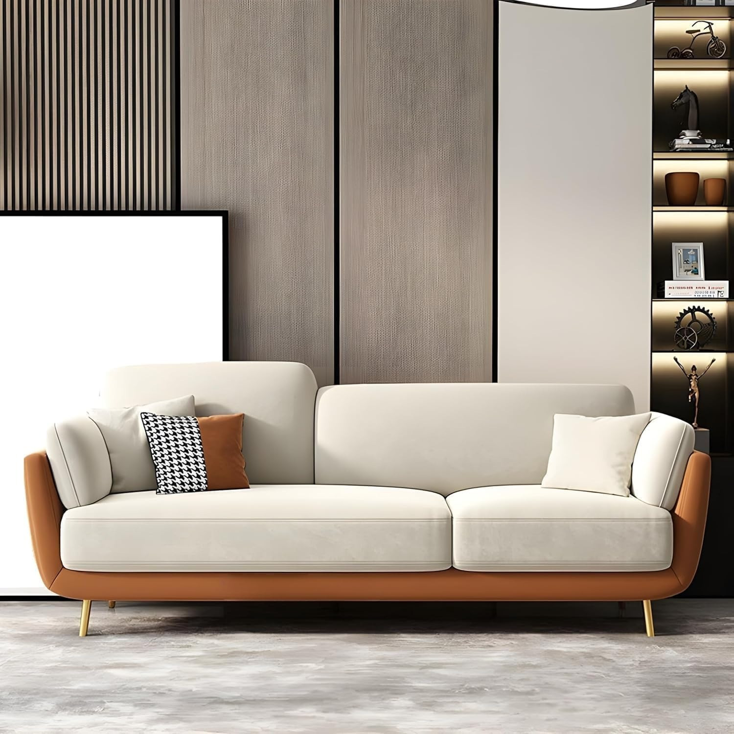 Image of Z H Handicrafts 3 Seater Velvet Comfortable Sofa with Cushion Chaise Lounge Sectional Sofa Fabric 3 Seater Sofa