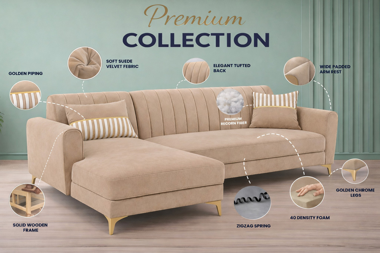 Image of ADORN INDIA Fabric 4 Seater Sofa