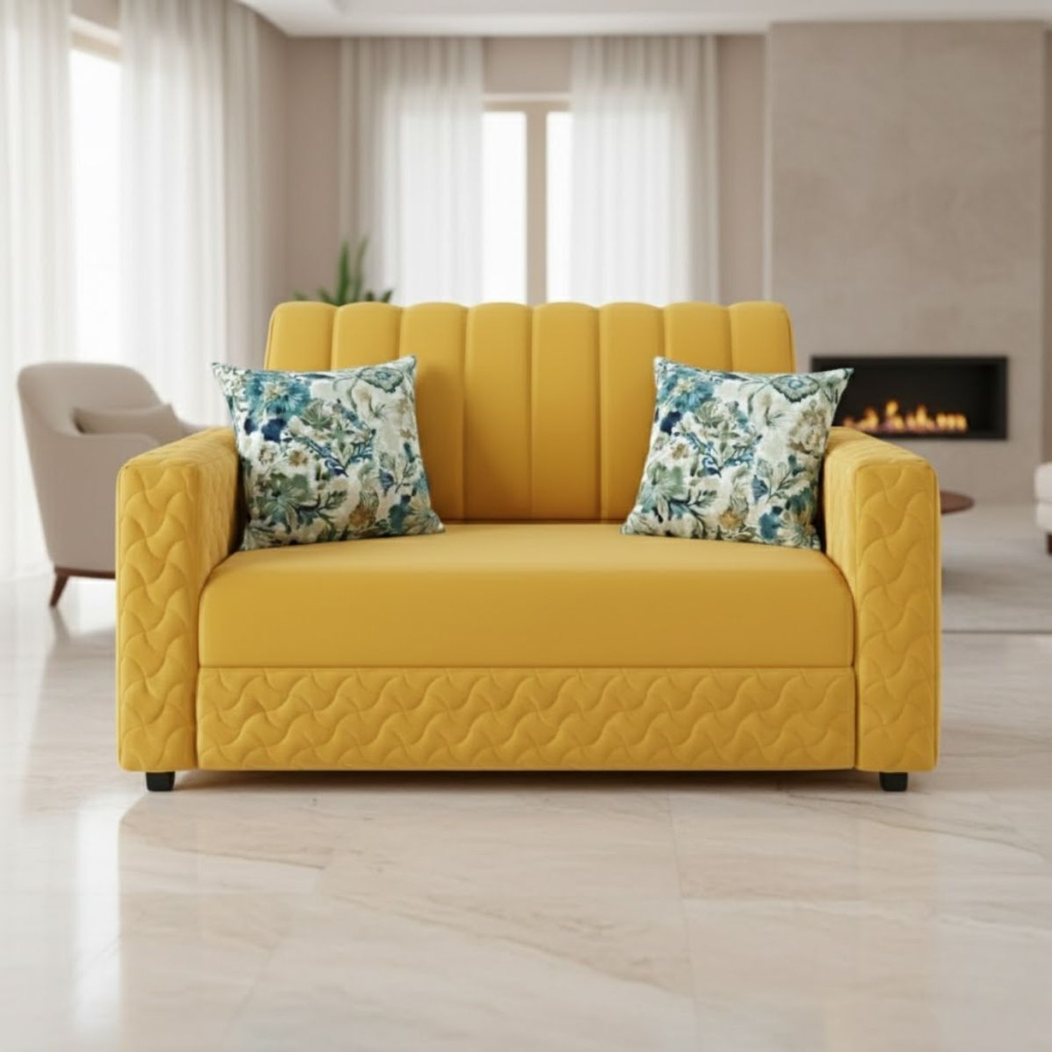 Image of WAKESURE Premium Quality Velvet Fabric 2 Seater Sofa