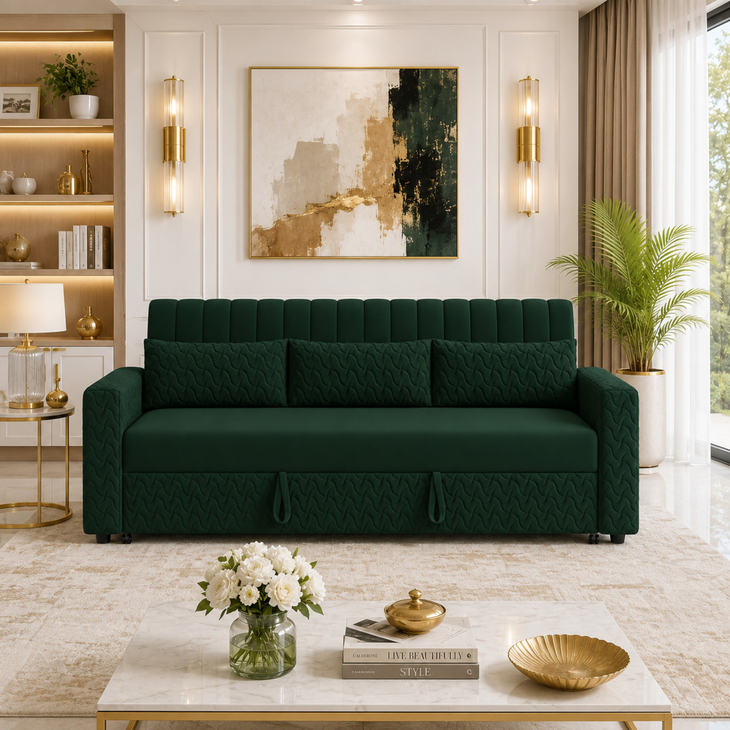 Image of WAKESURE Premium Quality Velvet Fabric 3 Seater Sofa
