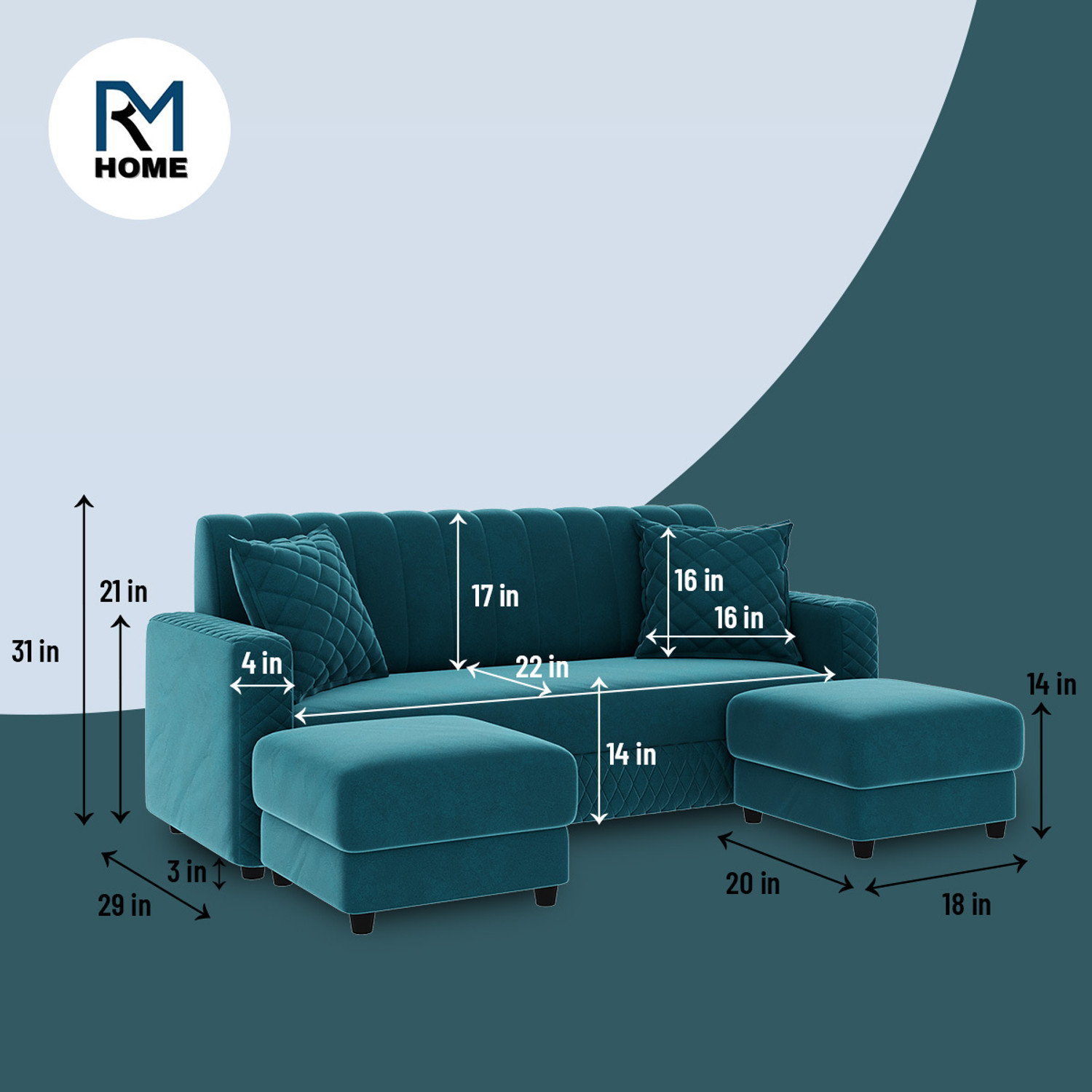 Image of RM HOME Oliver Fabric 5 Seater Sofa