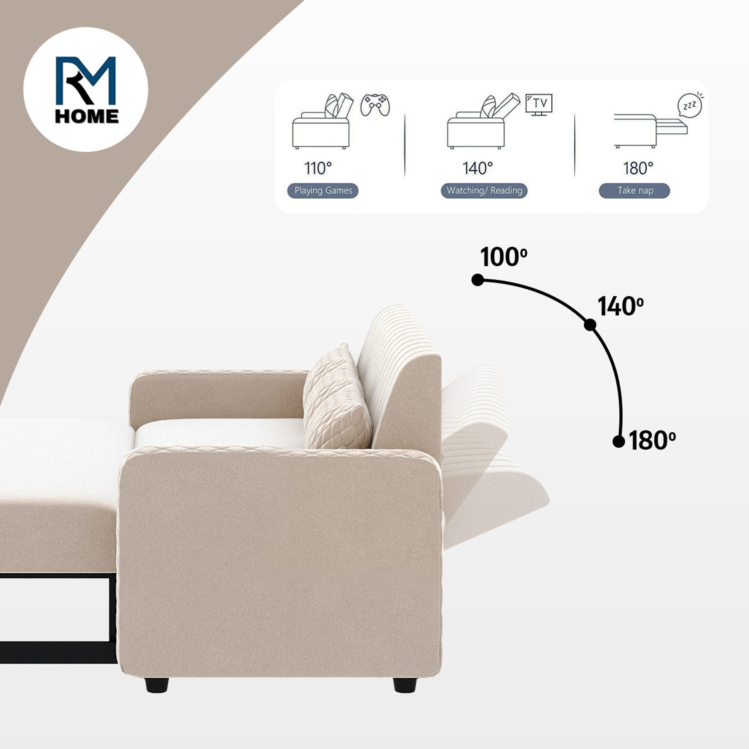 Image of RM HOME Oliver Cumbed Fabric 3 Seater Sofa
