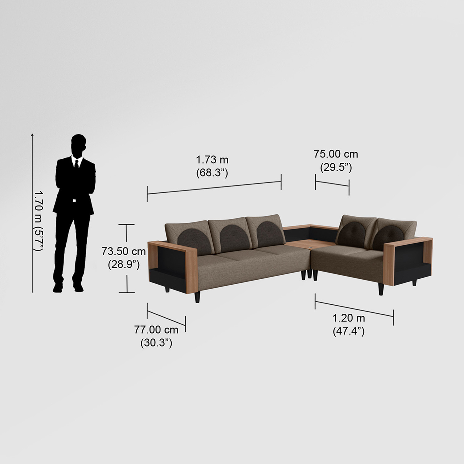 Image of Interio by Godrej Pangram L-Shape Fabric 5 Seater Sofa