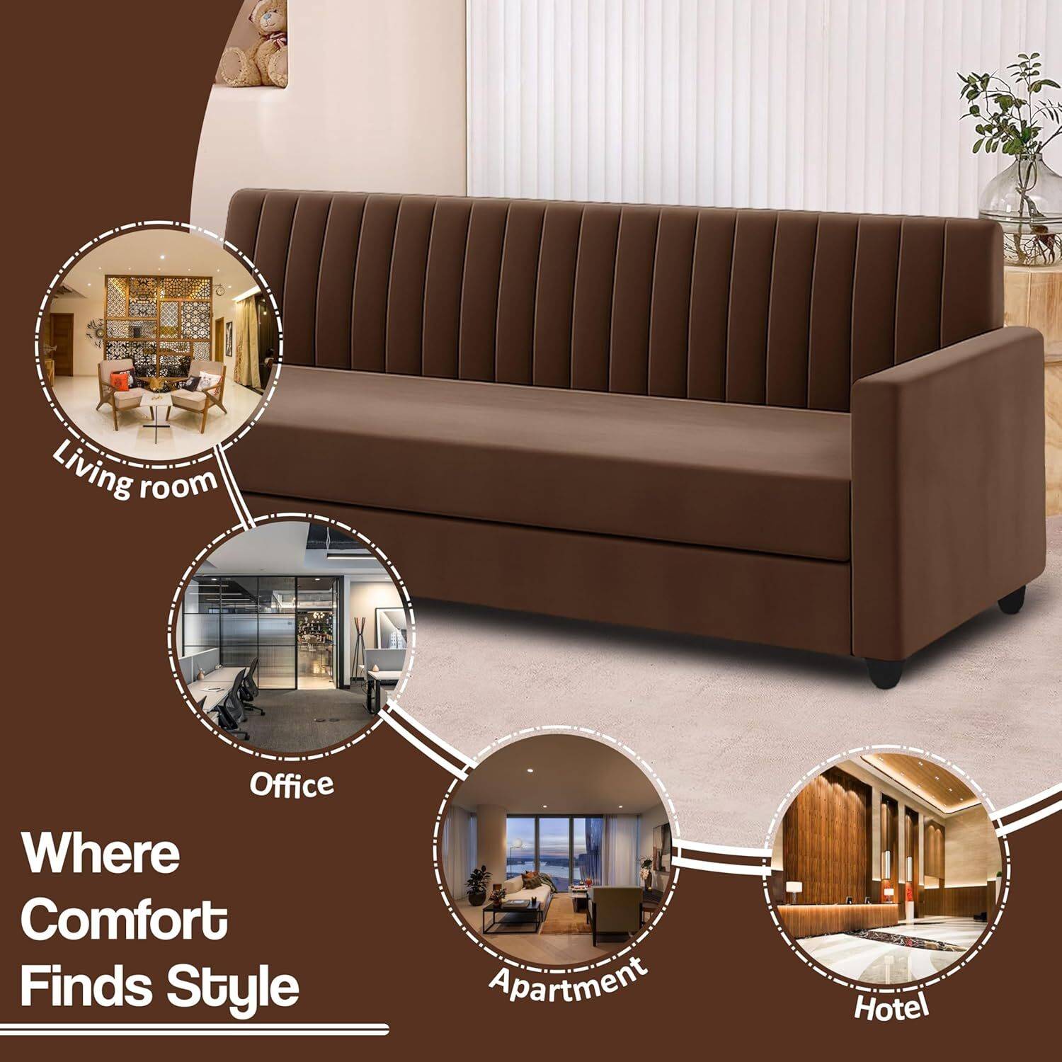Dr Smith 3+2 Seater Velvet Fabric Sofa Set with Ottoman - Image 5