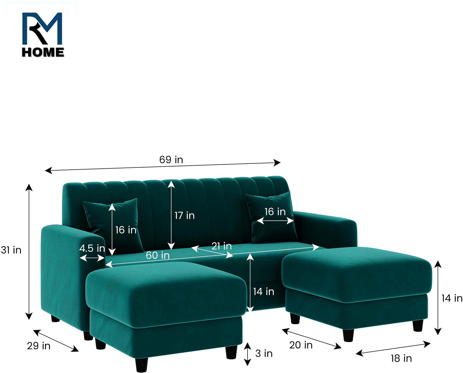 Image of RM HOME Luna Fabric 5 Seater Sofa