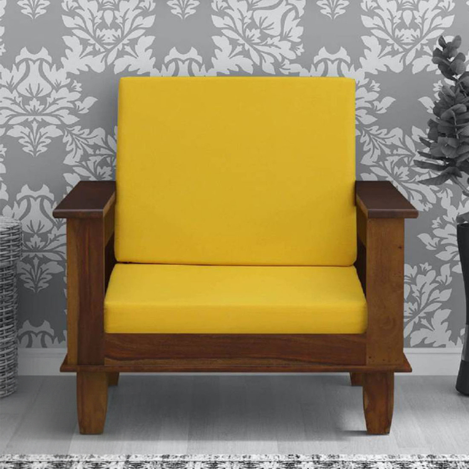 Image of Kendalwood Furniture Solid Wood 1 Seater Wooden Sofa set for living Room Furniture Fabric 1 Seater Sofa