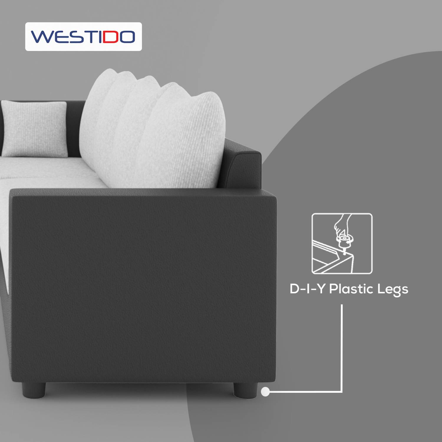 WESTIDO Leatherette 6 Seater Black Sofa - Image 4