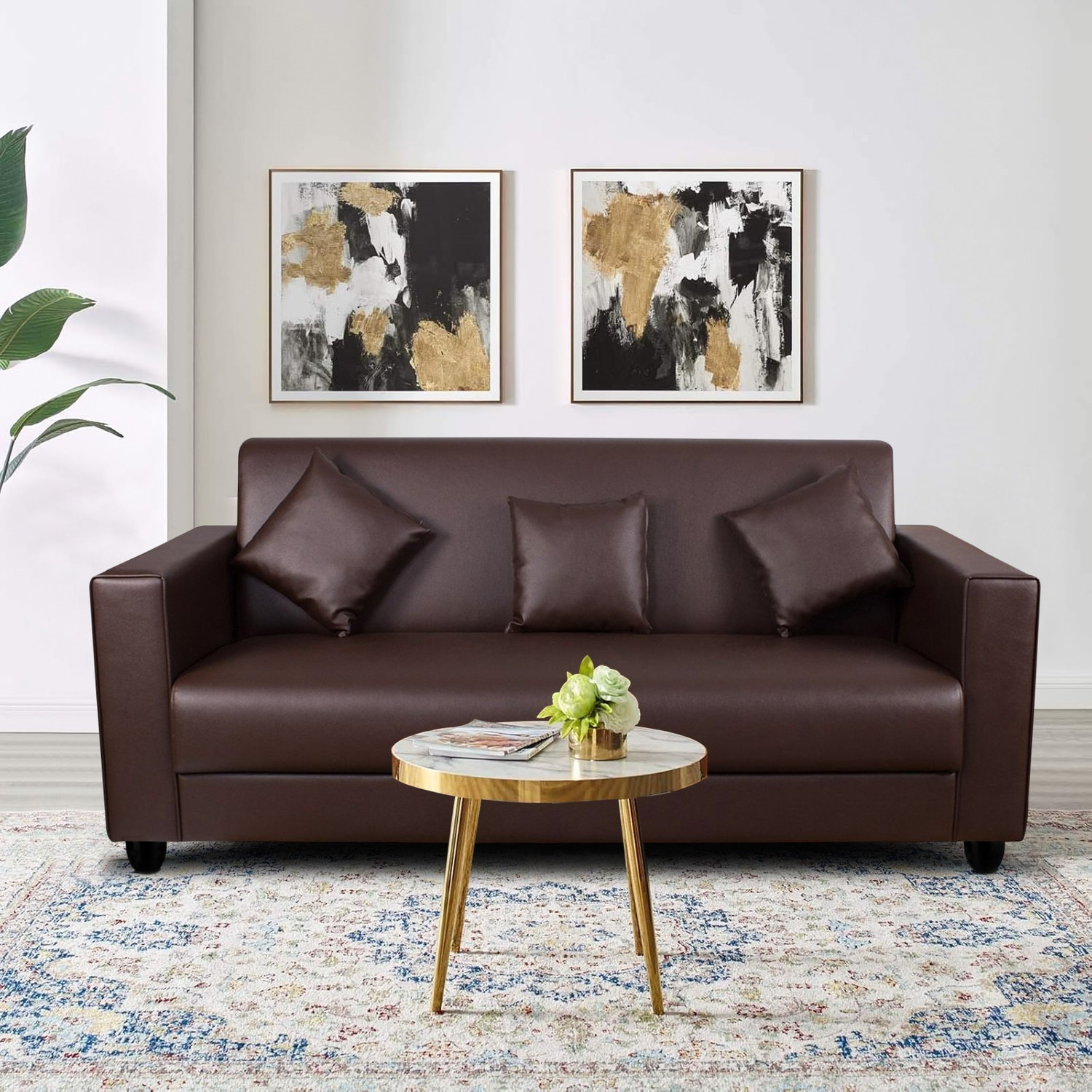 Image of Flipkart Perfect Homes LATHER Leatherette 3 Seater Sofa