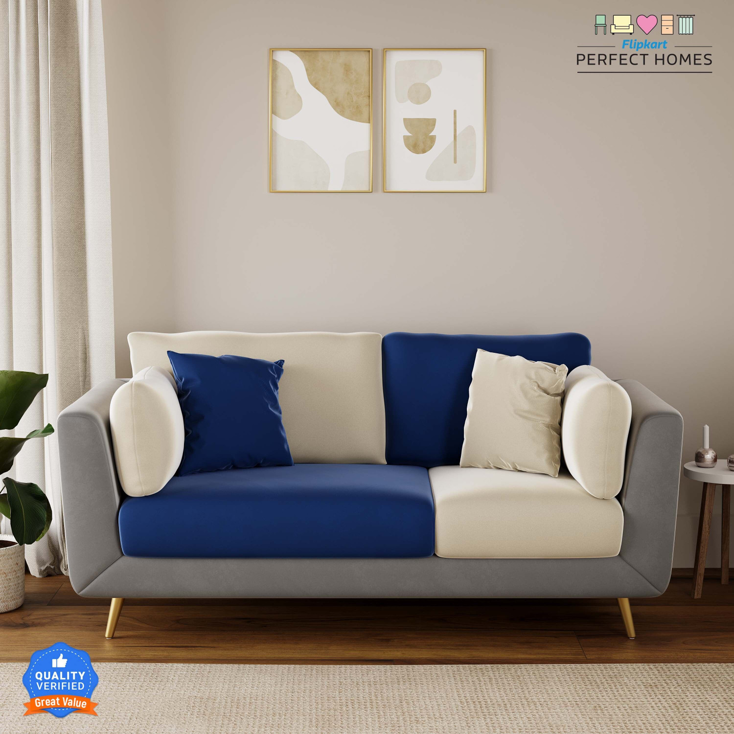 Image of Flipkart Perfect Homes Premium CloudNest Comfortable & Durable Stylish Fabric 3 Seater Sofa