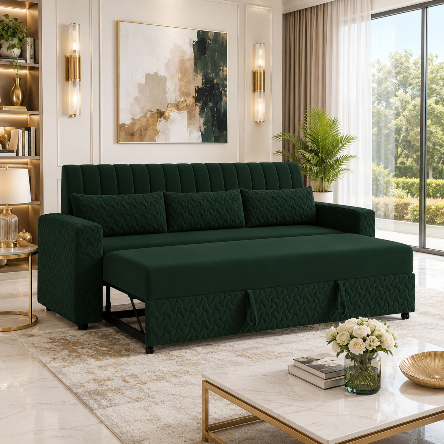 Image of WAKESURE Premium Quality Velvet Fabric 3 Seater Sofa