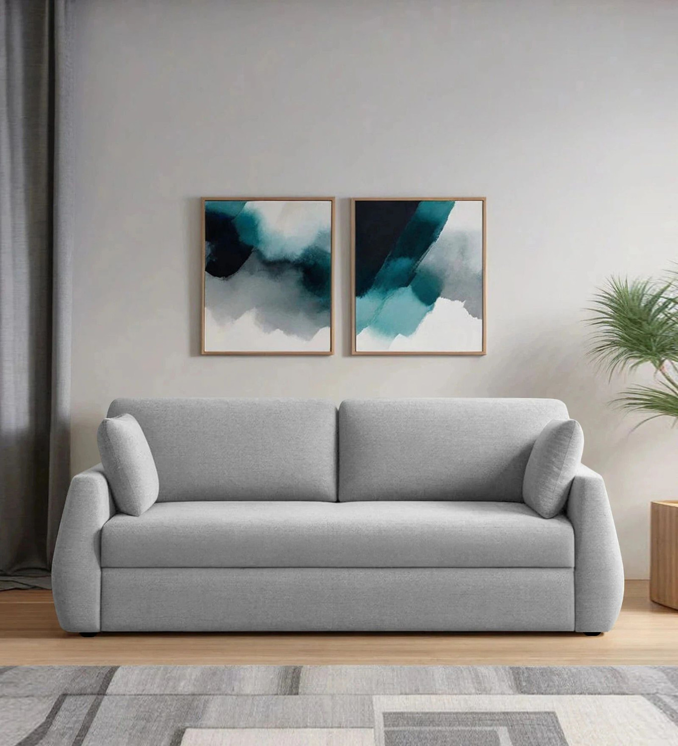 Image of Mintwud from Pepperfry Indigo Sheesham Wood 3 Seater Sofa /Wooden Fully Upholstered 3 Seater Sofa Solid Wood 3 Seater Sofa