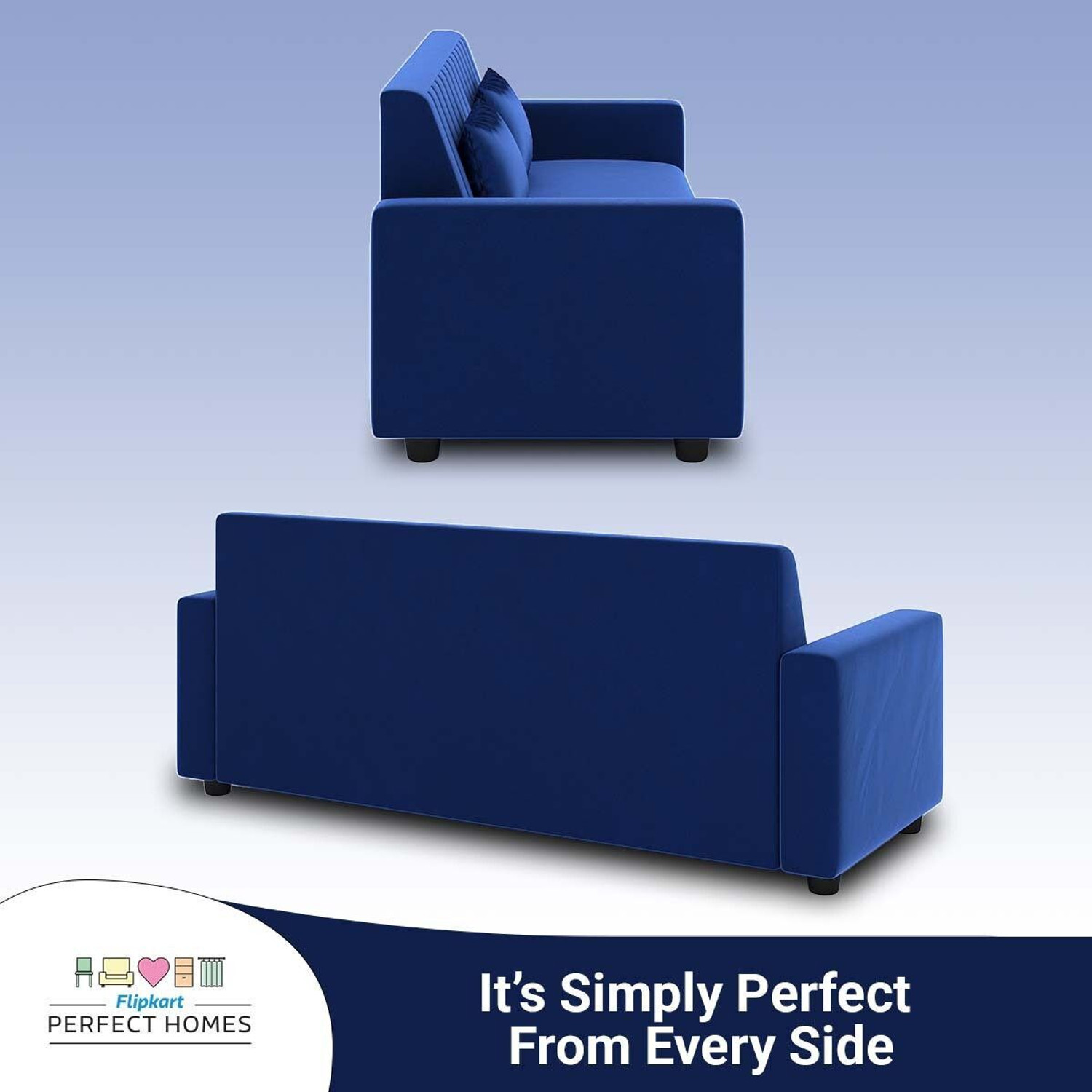 Image of Flipkart Perfect Homes Aeroform Luxuary Sofa Velvet Upholstery l Rick look Legs Fabric 3 Seater Sofa