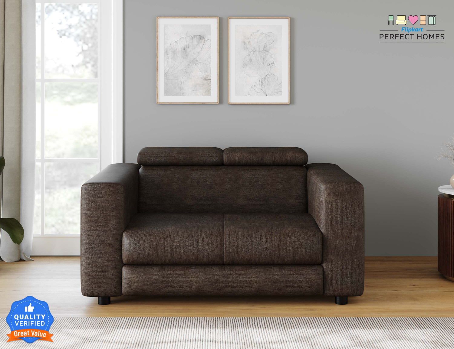 Image of Flipkart Perfect Homes Heaven Fabric 2 Seater Sofa
