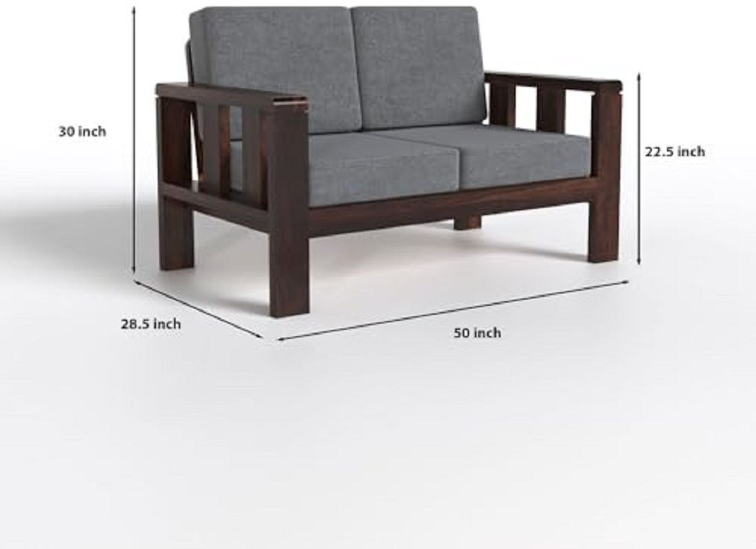 Image of DRYLC FURNITURE Solid Sheesham Wood Two Seater Sofa for Livingroom Fabric 2 Seater Sofa