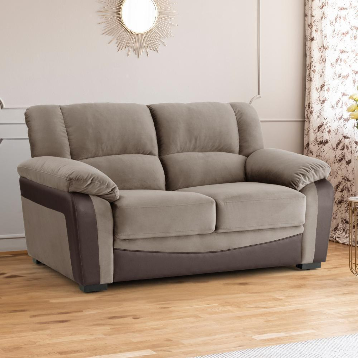 Image of Wakefit Lumara Leather 2 Seater Sofa (Finish Color - Stone and Dark Fantasy, Pre-assembled)