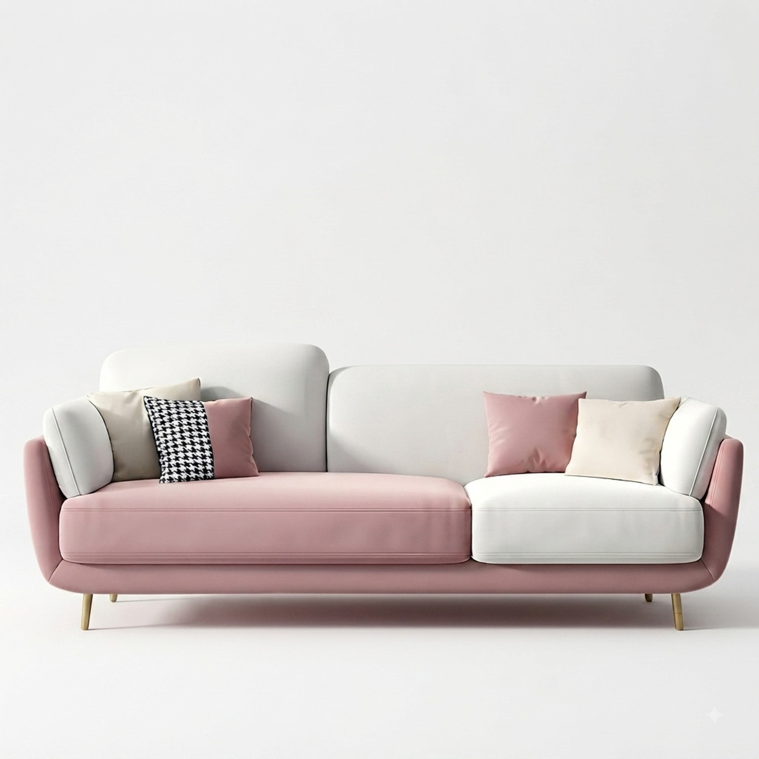 Image of DECORIMPEX Stylish & Luxury sectional Sofa in Fabric & Velvet 3 Seater Pink & Beigee Fabric 3 Seater Sofa