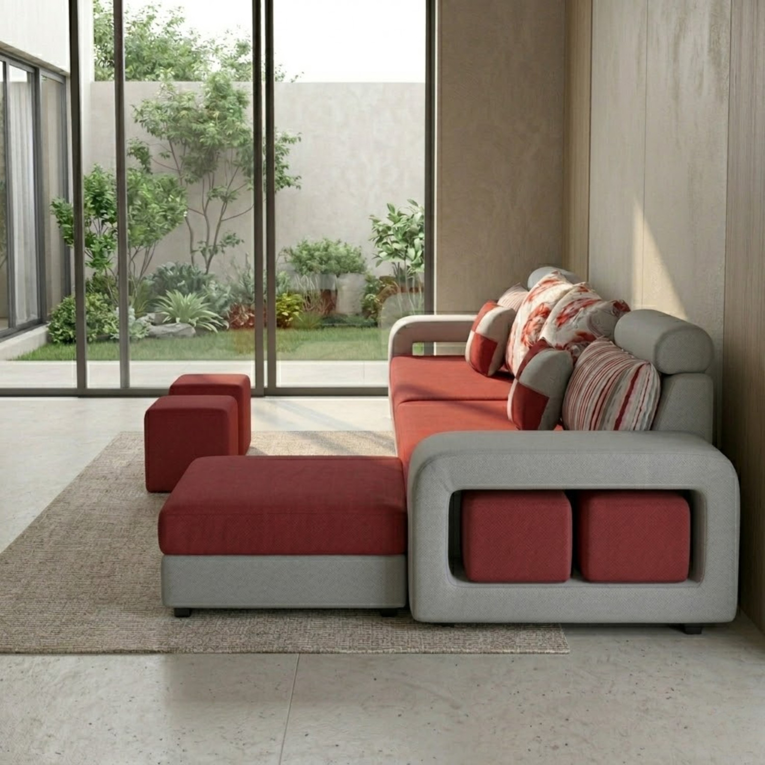 Image of WAKESURE Premium Quality Velvet Fabric 5 Seater Sofa