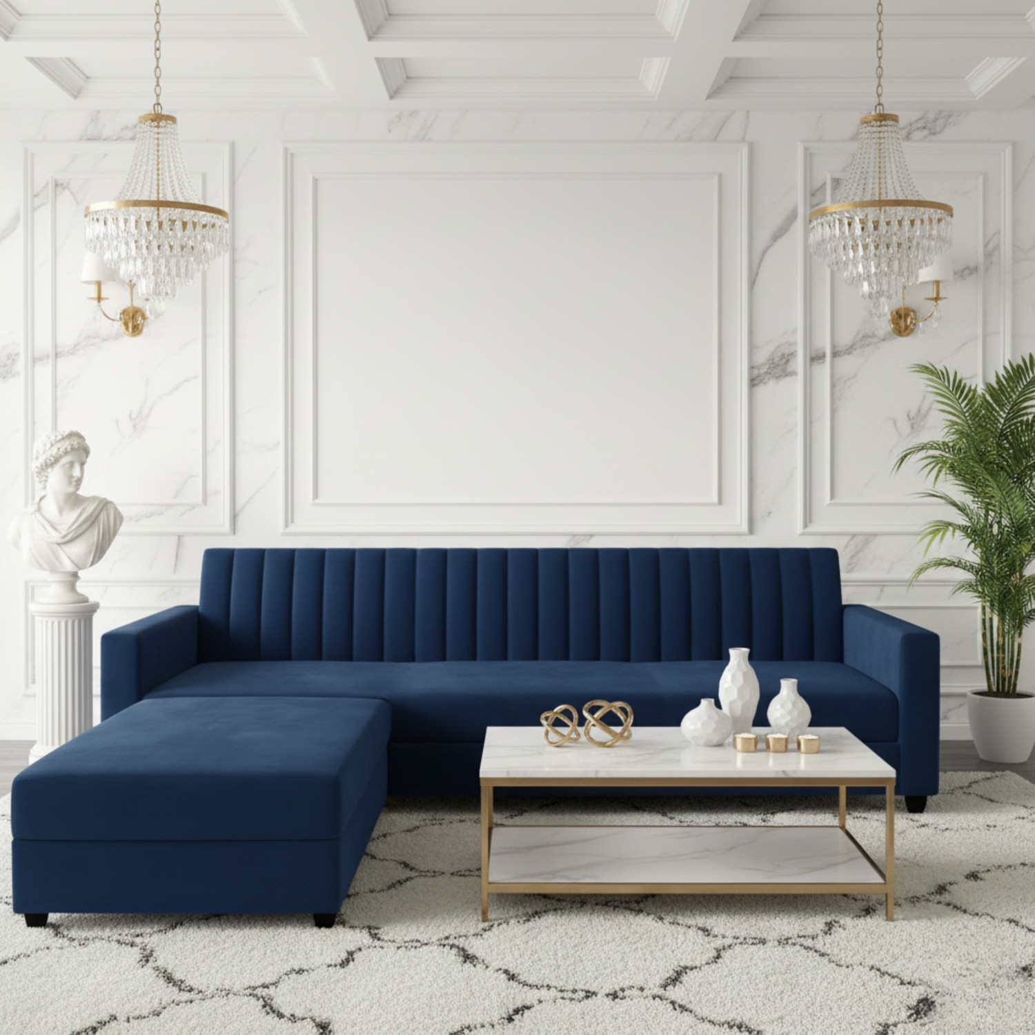 Image of WAKESURE Premium Quality Velvet Fabric 4 Seater Sofa