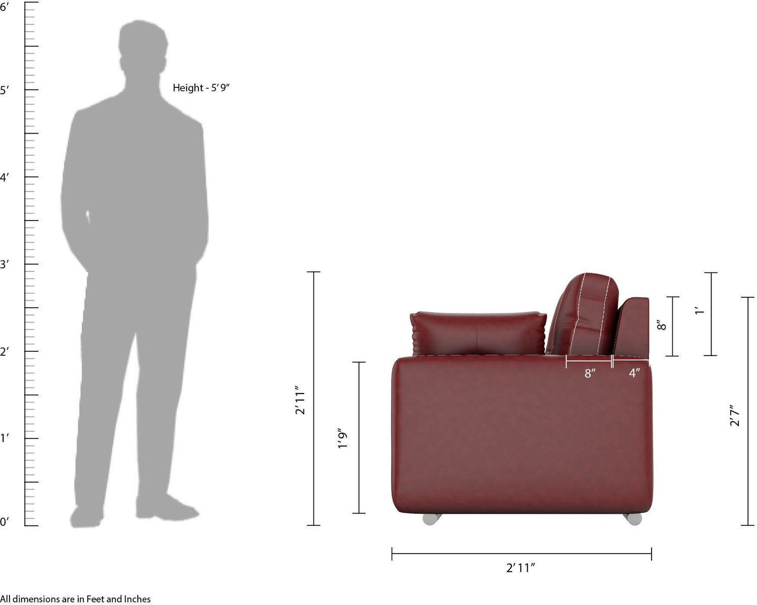 Image of MUEBLES CASA Mind Cedar Leatherette 3 Seater Sofa