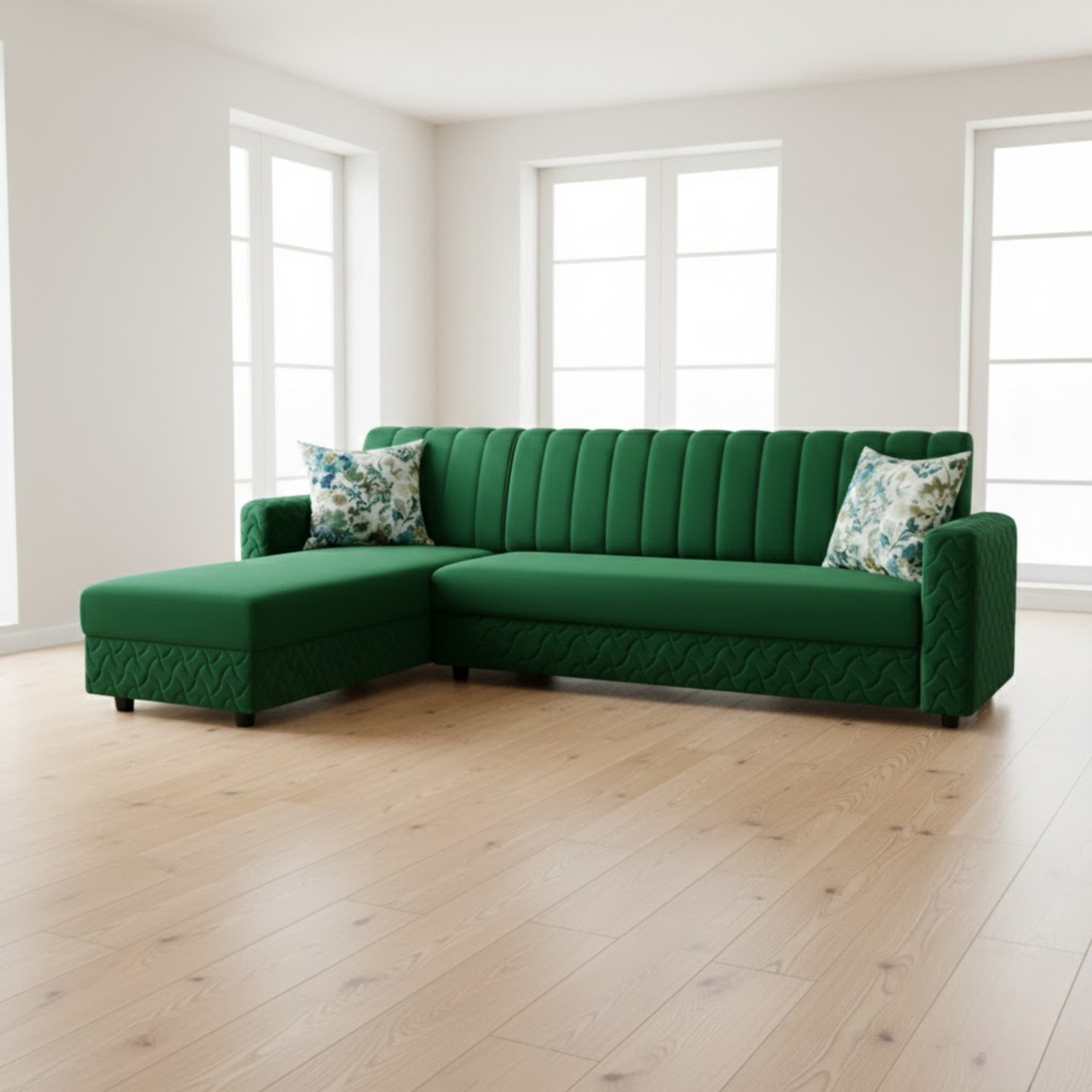 Image of WAKESURE Premium Quality L Shape LHS Velvet Fabric 6 Seater Sofa