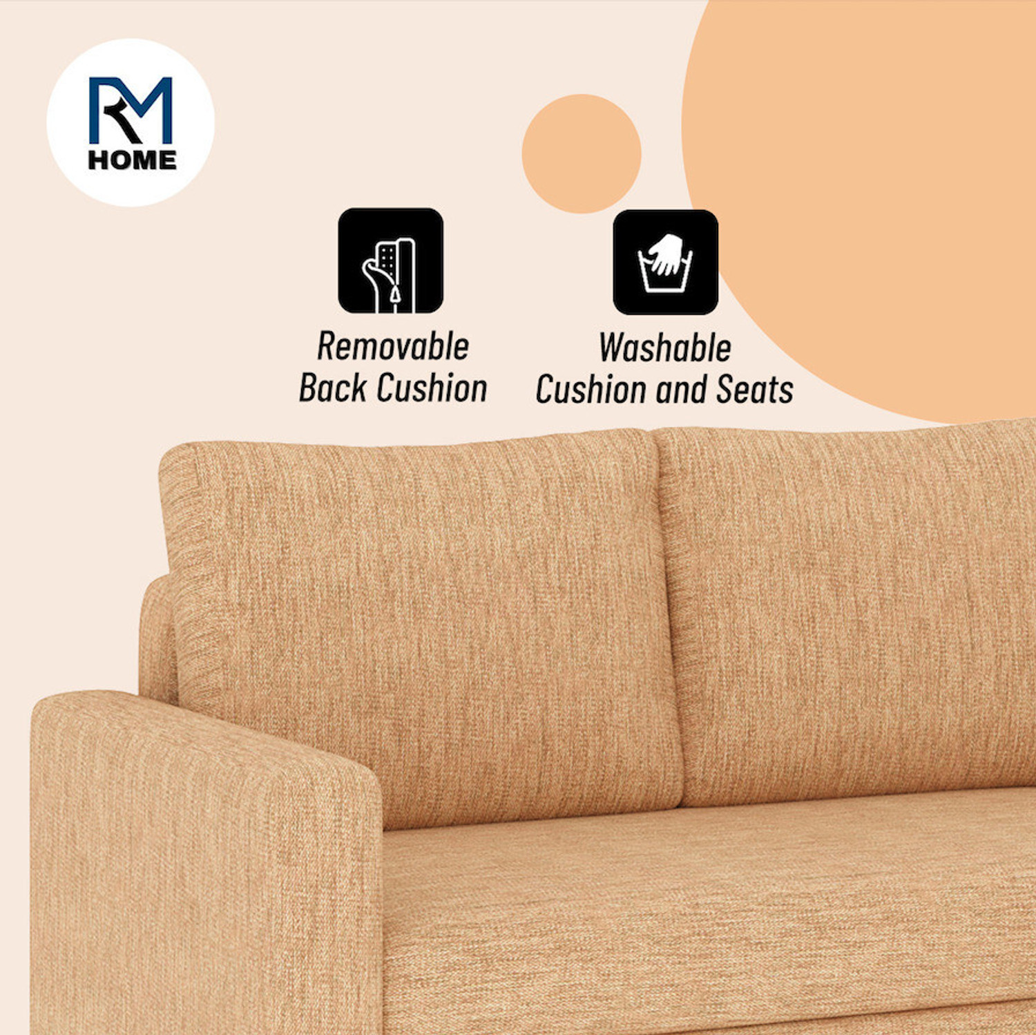 Image of RM HOME Megun RHS Molfino Seat & Pillow washable Fabric 6 Seater Sofa