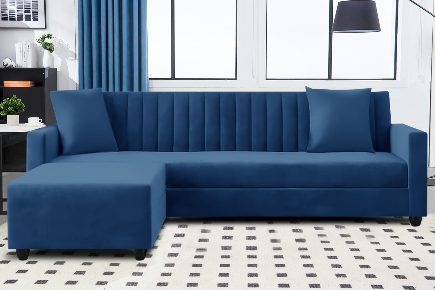 Image of Dr Smith Modern L-Shape Fabric Sofa Set with Chaise Lounge Fabric 4 Seater Sofa