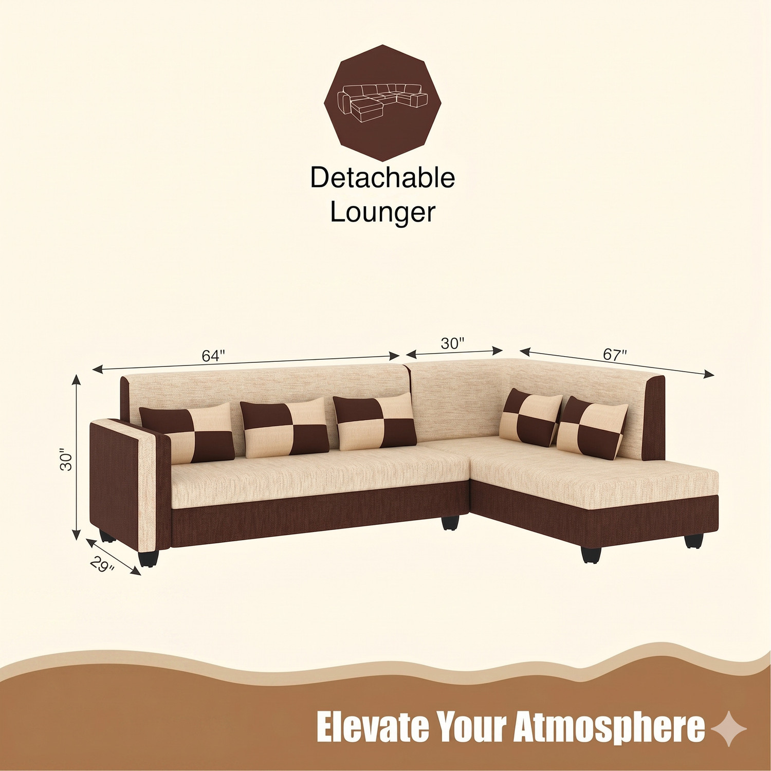 Image of gnanitha Haniry L-Shaped Sofa Set Left Facing ll For Living Room Comfortable Fabric 6 Seater Sofa