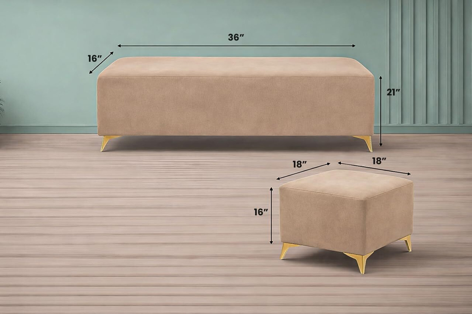 Image of Adorn India Luster 8 Seater L Shape Sofa | LHS | Beige | 2 Puffy & Center Table Fabric 8 Seater Sofa (Finish Color - Beige, Pre-assembled)