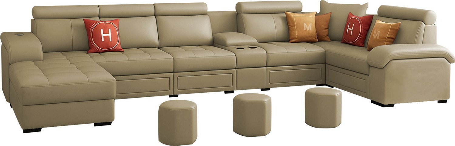 Image of Casaliving Emerson Modern U-Shaped Sectional Sofa Set 9 Seater, Sofa Couch with 3 Puffy Leather 9 Seater Sofa
