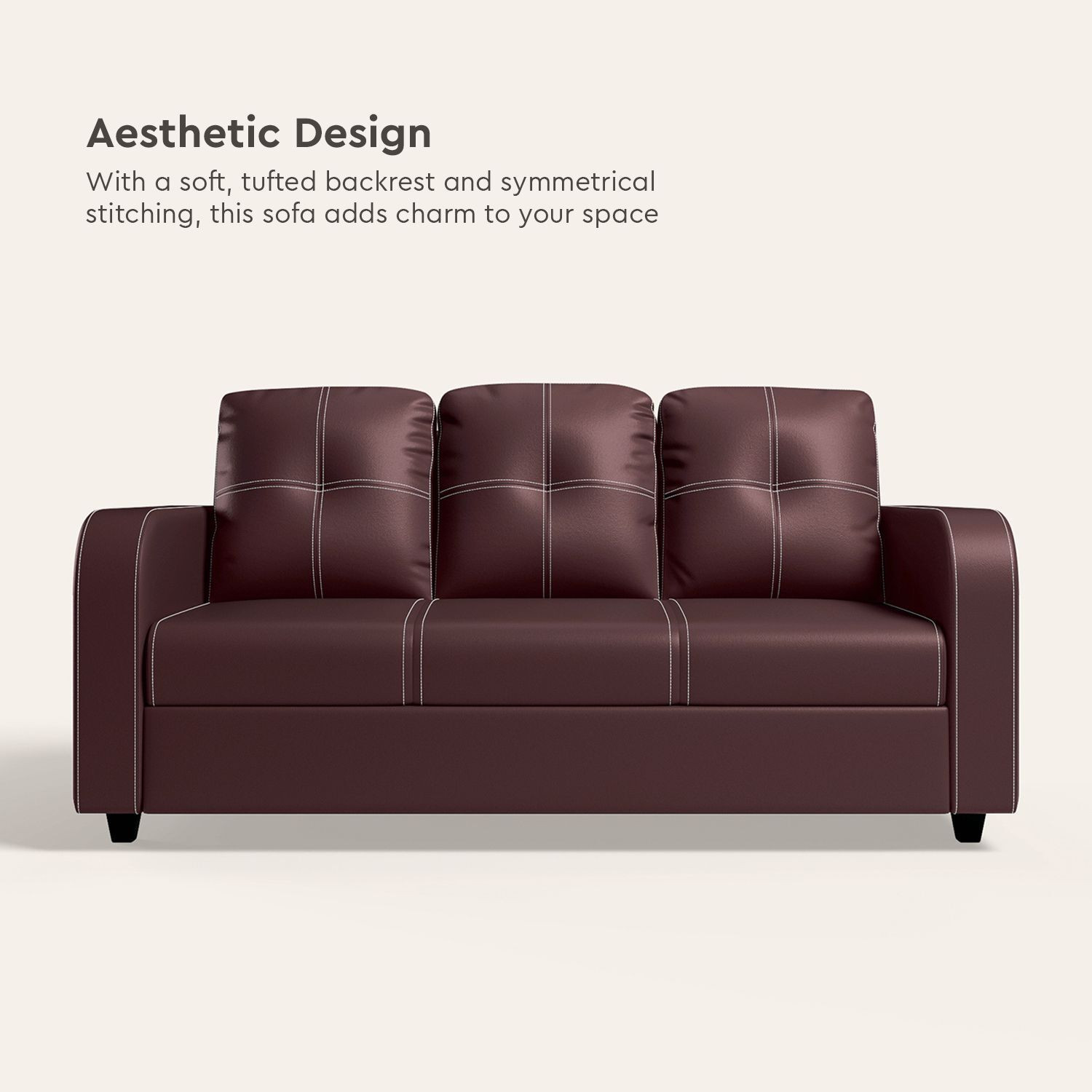 Image of Interio by Godrej Tycoon Leatherette 3 Seater Sofa
