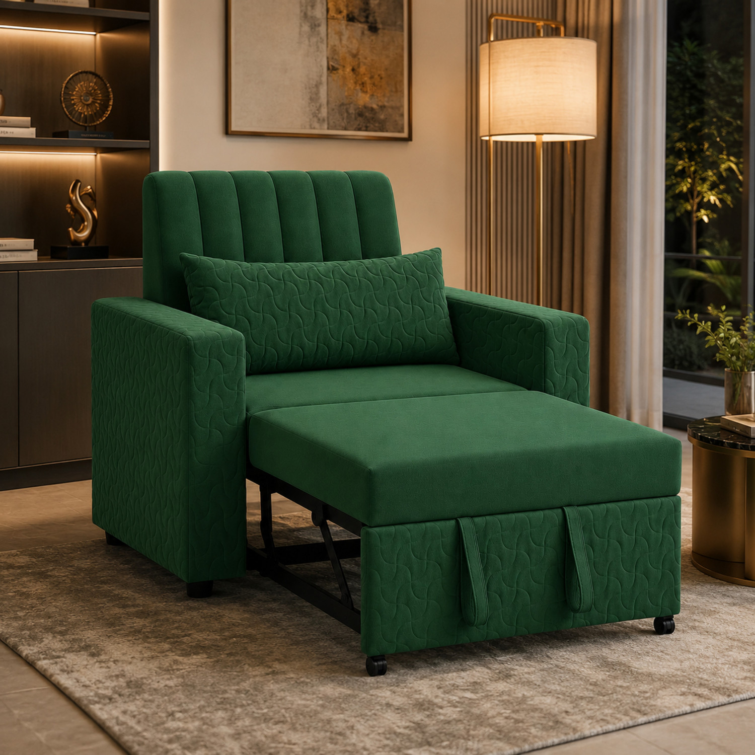 Image of WAKESURE Premium Quality Velvet Fabric 1 Seater Sofa